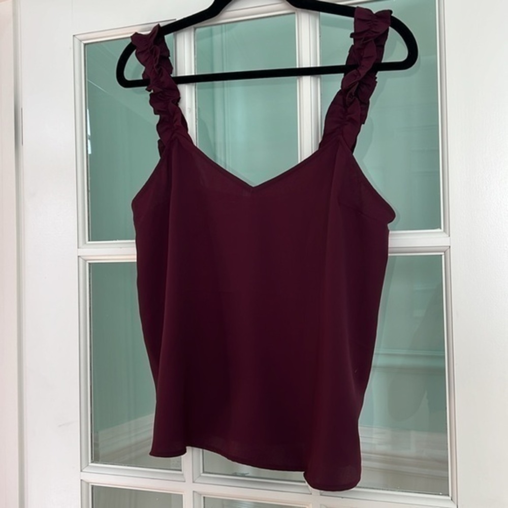 Express Ruffle Strap Blouse | M | Burgundy